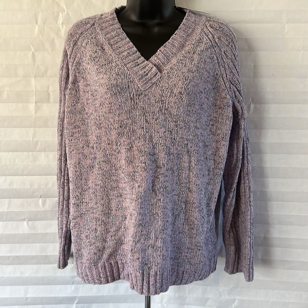 Carolyn Taylor Purple Chenille V-Neck Sweater Long Sleeve Size XL Soft Knit